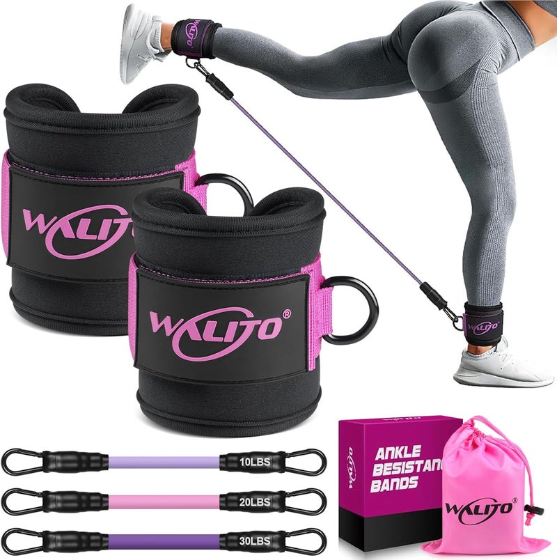 WALITO Ankle Resistance Bands with Cuffs, Exercise Bands for Legs and Butt, Booty Workout Equipment for Kickbacks and Hip Fitness Training - Image 1